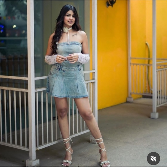 Zara PLEATED TRF STRAPLESS DENIM MINI DRESS Size Small NWT - Picture 10 of 11